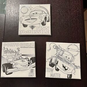 New-CARS movie Set of 3 paint or color your own canvases  6”x6”